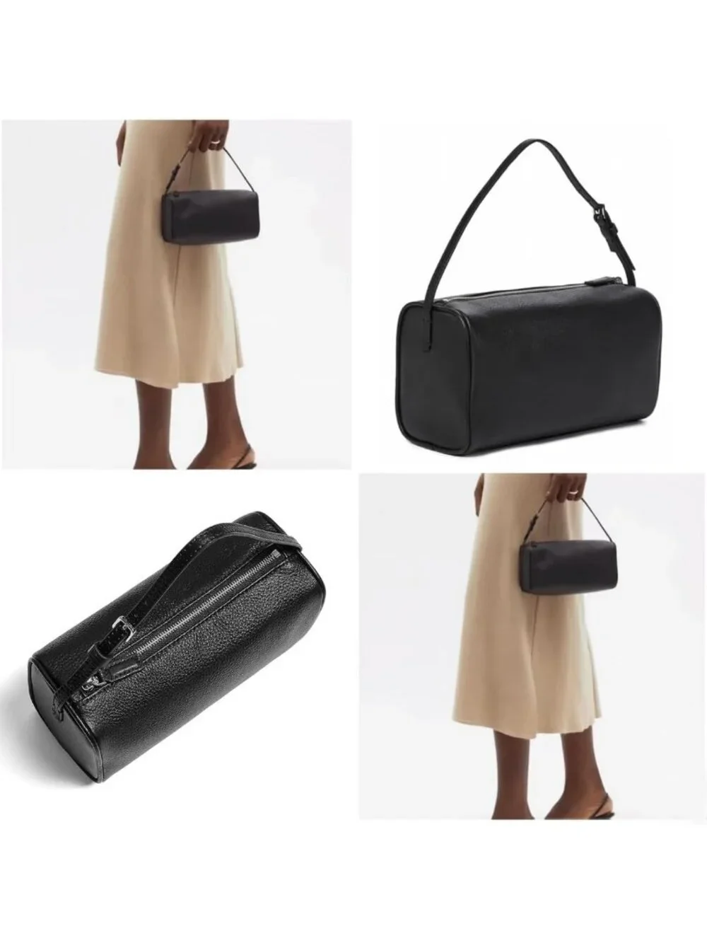 Genuine Leather Barrel Bag with Adjustable Strap, Calfskin Hobo Crossbody Purse
